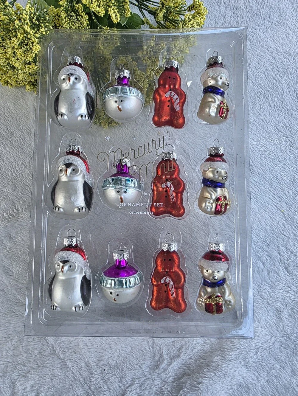 POTTERY BARN Mercury Glass Mini North Pole Animals Ornaments Set